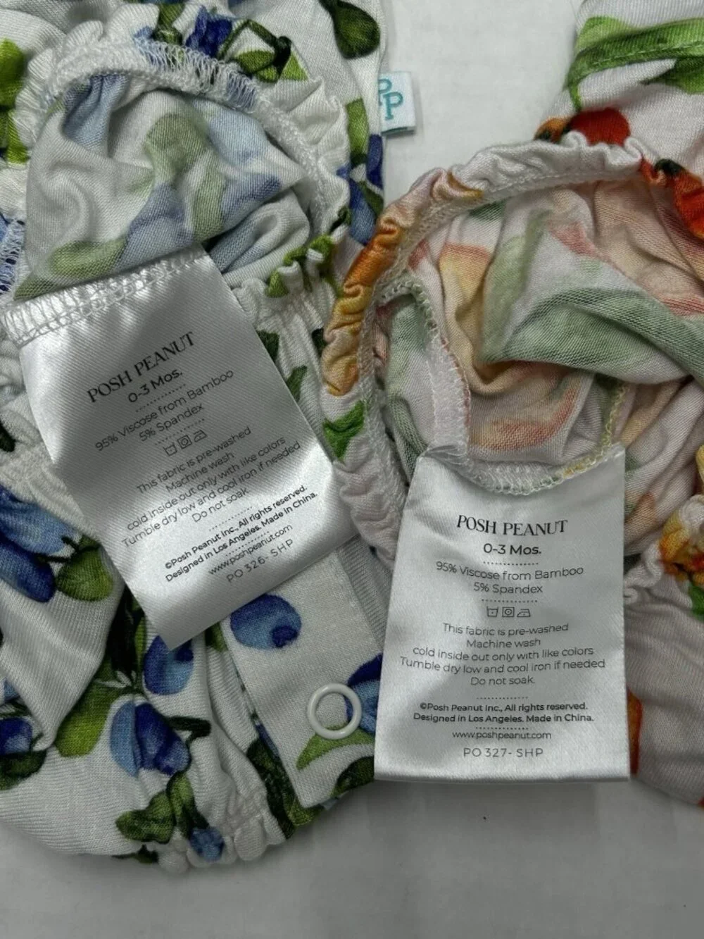 Posh Peanut bubble rompers Sleeveless LOT OF 2 Bamboo 0-3 months Fruit Prints